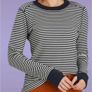 Duluth Long Tail Crewneck Rib Knit Top in Navy Stripe, Size 1X